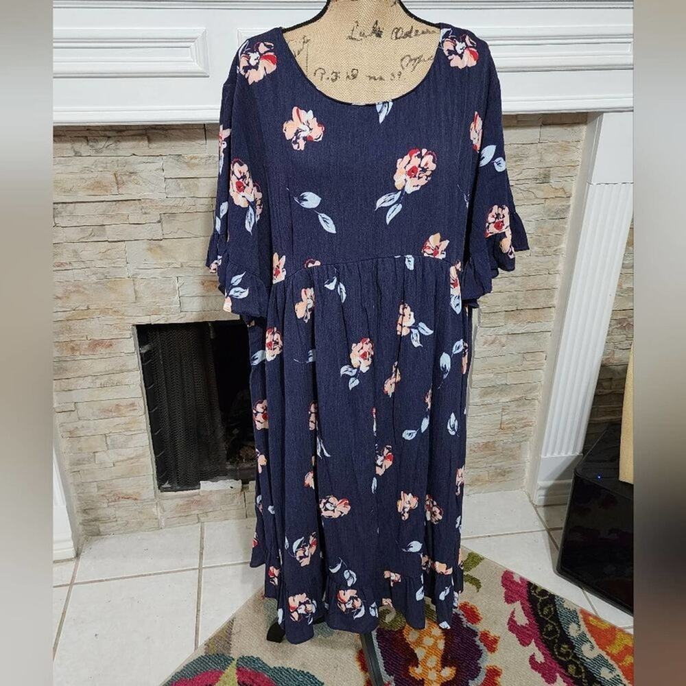 Isabel maternity floral‎ peplum ruffled trim midi dress plus size 2X